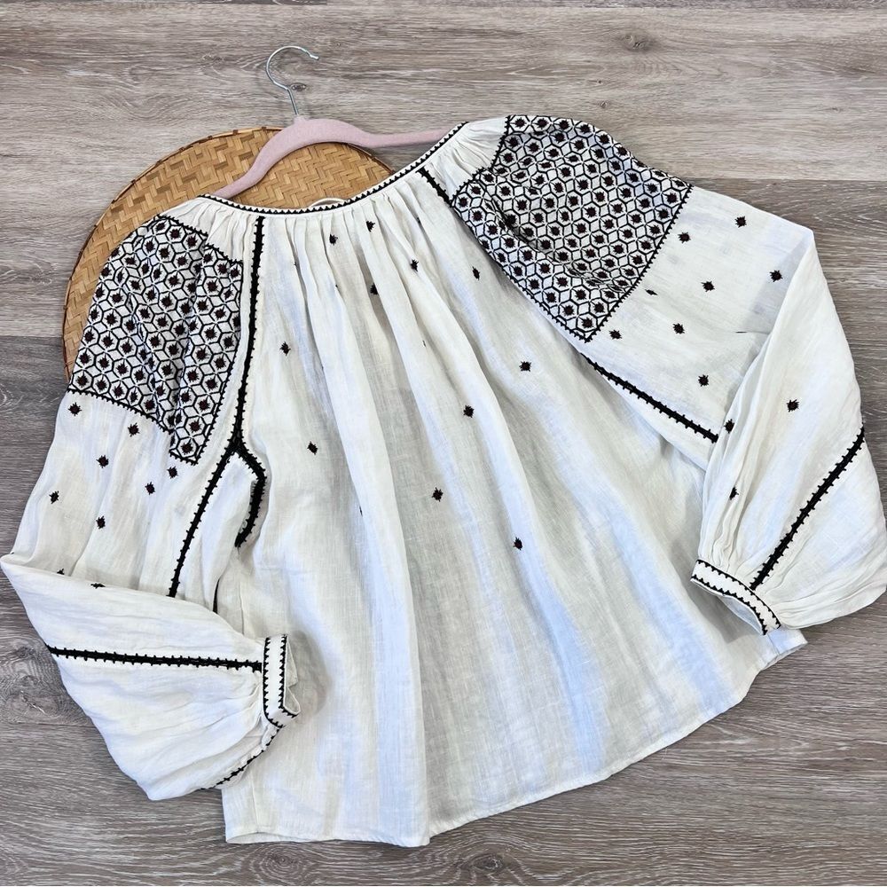 FRAME anita‎ linen embroidered peasant blouse - Picture 7 of 9